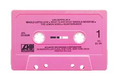 a pink cassette with the words led zepprin in it