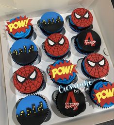 some cupcakes are decorated like superheros