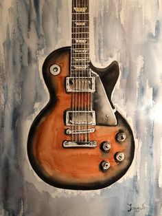 a painting of an orange electric guitar