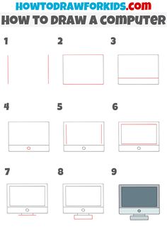 how to draw a computer step by step drawing instructions for kids and beginners with pictures