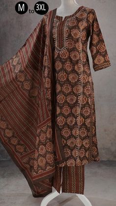 Pure Cotton Dark Brown Ethnic Jaipuri Print Kurta Palazzo Kota Doriya Cotton Dupatta Indian Ethnic Summer Wear Women Kurta Pakistani suit Bohemian Chanderi Palazzo Set With Bandhani Print, Bohemian Cotton Unstitched Suit With Block Print, Traditional Chanderi Palazzo Set With Kalamkari Print, Traditional Kalamkari Print Palazzo Set, Transitional Chanderi Sets With Printed Motifs, Chanderi Sets With Printed Motifs For Transitional Season, Bohemian Unstitched Sets With Printed Border, Brown Anarkali Set With Dupatta, Bandhani Print Palazzo Set With Straight Kurta