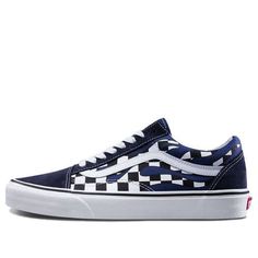 Vans Old Skool 'Checker Flame' is both stylish and comfortable! This iconic silhouette is perfect for both everyday wear and skateboarding and features a blue and white canvas upper with a checkerboard pattern and flame graphics. The rubber midsole provides cushioning and support, while the solid navy toe box, heel, and eyesstays add a pop of color. Whether you're running errands or hitting the streets, the Vans Old Skool 'Checker Flame' is a great choice! (SNKR/Unisex) Sporty Navy Cotton Sneakers, Urban Blue Sneakers For Spring, Navy Sporty Skate Shoes For Streetwear, Sporty Navy Canvas Shoes For Streetwear, Modern Cotton Sneakers For Streetwear, Urban Cotton Skate Shoes For Skateboarding, Navy Low-top Casual Skate Shoes, White Skate Shoes For Summer Streetwear, Sporty Cotton Sneakers For Skateboarding