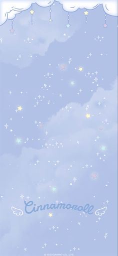 a blue background with stars and clouds in the sky that says,'cinnamonall '