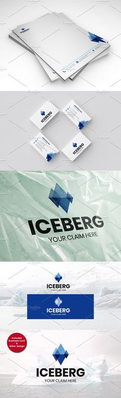 the logo for icebergs is shown in three different colors and font styles, including blue