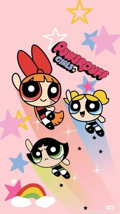 the powerpuff girls wallpaper with stars and rainbows