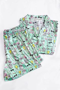 Golf Icons Satin Pajamas – Spikes and Seams Sorority Outfits, Cozy Night, Hole In One, Shell Buttons, Pajama Robe, Satin Pajamas, Sleep Shirt, Mens Pajamas, Wedding Matches