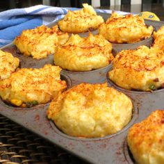 there are many muffins in the pan ready to be eaten