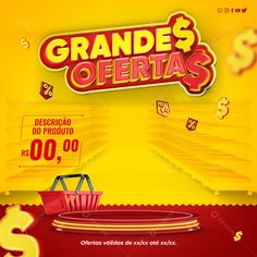 an advertisement for a store called grandes oertass on yellow background with red and