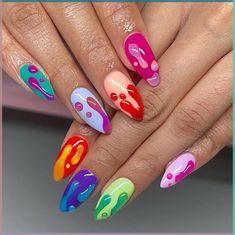 Sometimes, we just want to rock dramatic nails. In this post, you'll find the most stunning black and gold nails that will turn heads. Colourful Acrylic Nails, Bright Nail Art, Rainbow Nail Art, Green Nail Designs, Colorful Nail, Floral Nail Designs, Cute Spring Nails, Drip Nails, Acrylic Press On Nails