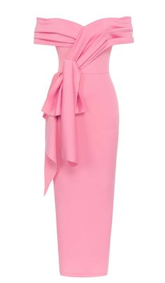 OFF SHOULDER SIDE SPLIT MIDI DRESS IN PINK Skirt And Thigh Highs, Classic Midi Dress, Off Shoulder Midi Dress, Edgy Glam, Off Shoulder Design, New Look Dresses, Satin Corset Dress, Straight Across Neckline, Black Tie Gala