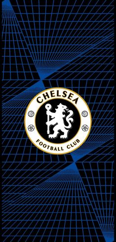 the chelsea football club logo on a black background with blue and white lines around it