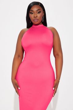 Available In White And Neon Pink. Double Lined Midi Dress High Neck Halter Backless Stretch Length = 49" Self: 80% Polyester 20% Spandex Imported | Angelic Aura Double Lined Midi Dress in Neon Pink size XL by Fashion Nova Pink Stretch One-shoulder Midi Dress, Pink Stretch V-neck Midi Dress, High Neck Halter, Pink Fashion, Neon Pink, Fashion Nova, High Neck, Aura, Midi Dress