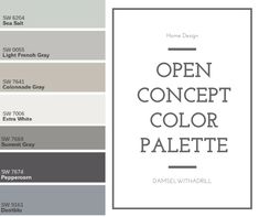 an open concept color palette with the words open concept in white and gray on it