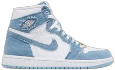 Trendy Denim Sneakers For Streetwear, White Denim Sporty Sneakers, White Denim Sneakers For Spring, Spring Denim Sneakers For Streetwear, Spring Denim Blue Sneakers For Streetwear, Jordan 1 Denim, Shoes Jordan 1, Jordan Blue, Shoes Jordan