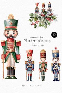 watercolor clipart nutcrackers with christmas decorations