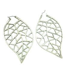 Unique oversized leaf dangle earrings with a filigree design. Elegant on, perfect for an updo or with short hair. Silver plated. Earrings measure 85 x 48 mm US SHIPPING: US orders over $35 or for 3 or more items ship free via first class mail. Orders over $150 receive a free priority mail upgrade. Expedited shipping is available. SHIPPING OUTSIDE THE US: We combine shipping on multiple item orders. Expedited shipping is available. Enter code FREESHIPINT for free shipping on orders over $200 GIFT Pierced Leaf-shaped Metal Earrings, Metal Leaf-shaped Pierced Earrings, Metal Leaf Shaped Earrings, Silver Leaf-shaped Metal Earrings, Short Hair Silver, Hair Silver, Resize Ring, Types Of Gold, Unique Packaging