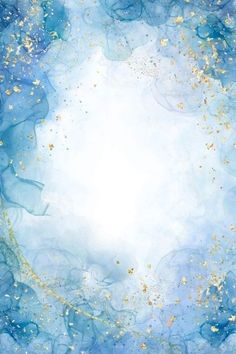 an abstract blue background with gold stars and swirls in the center, as well as a white circle