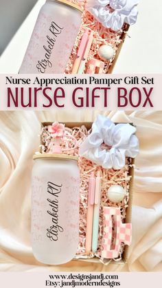 the nurse appreciation paper gift set is in a box with ribbon and bow on it