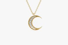 14k Gold Mini Crescent Moon Diamond Necklace – FERKOS FJ Diamond Moon Necklace, Gold Moon Necklace, Crescent Moon Pendant, White Gold Pendant, Gold Moon, Moon Pendant, Moon Necklace, Gold Yellow, Crescent Moon