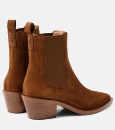 Wylie suede ankle boots in brown - Gianvito Rossi | Mytheresa Designer Beach Wear, Rossi Shoes, Brown Ankle Boots, Leather Biker Jacket, Suede Ankle Boots, Mid Heel, Heeled Ankle Boots, Boot Sandals, Gianvito Rossi