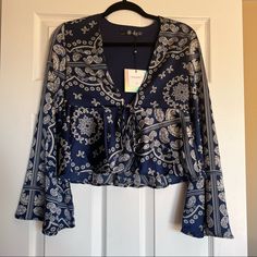 Pretty Silk Paisley Long Sleeve Top Bought From Nordstrom. Brand Is Missguided! Brand New With Tags! Spring Blue Top With Bandana Print, Blue Bandana Print Top For Spring, Blue Bandana Print Tops For Summer, Blue Paisley Print Top For Fall, Paisley Top, Long Sleeve Top, Paisley, Long Sleeve Tops, Sleeve Top