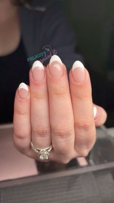 White French Tip Nails For Wedding, Formal French Tips, White Fresh Tip Nails, Short Almond Frenchies, Popular French Tip Nails, Back To School Nails Acrylic Almond, Plain White French Tip Nails, White Acrylic Nails French Tips, Fun French Tips Almond