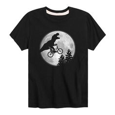 Give him a fun new look with this Dinosaur T-Rex E.T. Bike Moon boys' graphic tee. Give him a fun new look with this Dinosaur T-Rex E.T. Bike Moon boys' graphic tee. Crewneck Short sleevesFABRIC & CARE Heathered: cotton, polyester; Solid: cotton Machine wash Imported Size: Medium. Color: Black. Gender: male. Age Group: kids. Black Dinosaur Print Short Sleeve T-shirt, Black Short Sleeve T-shirt With Dinosaur Print, Boys Graphic Tee, Shirt Ideas, T Rex, New Look, Graphic Tee, Age Group, Graphic Tees