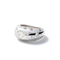 a white ring with diamonds on it