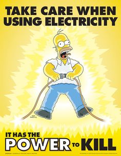 the simpsons character is using electric power to kill people with their electrical equipment, as well as an advertise