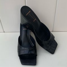 New With No Box. This Pair Retails For $348 Black Platform Slip-on Footbed Sandals, Black Mules With 4-inch Wedge Heel, Black Wedge Sandals With 4-inch Heel And Pointed Toe, Black Slip-on Wedge Sandals With Textured Sole, Black Wedge Sandals, Womens Shoes Wedges, Paloma, Black Suede, Wedge Sandals