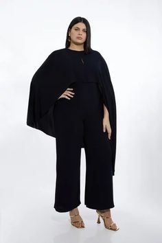 New In Plus Size Clothing | Karen Millen Elegant Black Asymmetrical Jumpsuits And Rompers, Elegant Black Asymmetrical Jumpsuit, Cape Jumpsuit, Casual Work Pants, Two Piece Set Pants, Outfits For Mexico, Business Casual Summer, Spring Wedding Guest Dress, Petite Business Casual