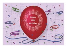 Happy 47th Birthday with red balloon and puzzle grid card Happy 96th Birthday, Happy 98th Birthday, Happy 42nd Birthday, Happy 41st Birthday, Happy 45 Birthday, Happy 35th Birthday, 94th Birthday