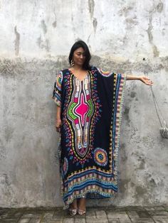 Elegant V-neckline Short Sleeves Maxi Print Bohemia Dress - rrdeye African Dashiki Dress, Side Split Maxi Dress, Bohemia Dress, Dashiki Dress, Long Beach Dress, Chiffon Fashion, Split Maxi Dress, Print Swimwear, Beach Maxi Dress