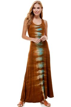 Another Beautiful Creation From T-Party! Are You Summer Ready? Fabulous Brown and Aqua Tie Dye Racerback Maxi Dress. Scoop Neckline, Racerback. Rayon Polyester Blend Great Resort Wear! Stay Sexy! Resort Wear 2023, Dye Dress, Racerback Dress, Tie Dye Dress, Summer Ready, Resort Wear, Tie Dye Skirt, Scoop Neckline, Sleeveless Dress