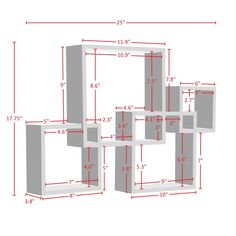 the measurements for an open shelving unit are shown in three different sizes and shapes