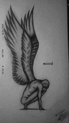 a drawing of a bird with wings on it's back and the words mood written in