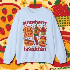 Strawberry Sweatshirt / Cute Kawaii Sweatshirt / Kawaii Clothing / Retro Aesthetic Pullover Sweatshirt / Gift for Her / Gift for Him - Etsy Kawaii Crew Neck Sweater, Cute Sweatshirt With Funny Print And Crew Neck, Cute Crew Neck Sweatshirt With Funny Print, Kawaii Graphic Print Crew Neck Sweatshirt, Strawberry Sweatshirt, Kawaii Sweatshirt, Kawaii Clothing, Sweatshirt Cute, Strawberry Milk