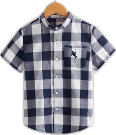 Navy Summer Top With Collar, Gingham Cotton Short Sleeve Shirt, Casual Collared Gingham Shirt, Casual Gingham Collared Shirt, Gingham Cotton Short Sleeve Tops, Boys Shirts, Buffalo Plaid, Buffalo, Plaid