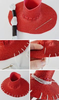 step by step instructions on how to make a paper hat with yarn and threads