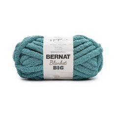 bernat blanket big yarn ball in aqua blue, on a white background with the label