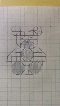 a drawing of a bear made out of cubes on top of a piece of paper