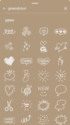 an iphone screen with various hand drawn symbols on it