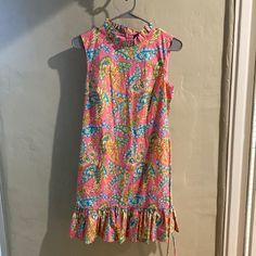 Size 4, New, Never Worn Daisy Dress, Faux Leather Dress, Lemon Dress, Floral Fit, Pink Feathers, Feather Dress, Jacquard Dress, Satin Mini Dress, Mini Shirt Dress