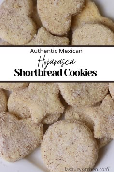 shortbread cookies on a white plate with the title