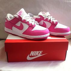 Brand New Pink Nike Dunk Low. I Love These Shoes They Are Soooo Cute! I Have Two Different Sizes 3 Youth And 7 Youth! Both Are Brand New, Never Worn. Cute Pink Sneakers For Streetwear, Cute Pink Low-top Sneakers, Cute Pink Custom Sneakers With Round Toe, Cute Custom Pink Sneakers With Round Toe, Cute Pink High-top Custom Sneakers, Cute High-top Custom Pink Sneakers, Cute Nike High-top Sneakers, Cute Jordans, Nike Shoes Women Fashion