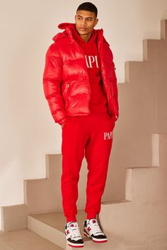 Available In Navy And Black Full Zip Closure Side Hand Pockets Shell: 100% Polyamide Lining: 100% Polyester Filler: 100% Polyester Imported | Mens Nixer Puffer Jacket in Red size 2XL by Fashion Nova Red Puffer Jacket Outfit Men, Luxury Red Puffer Jacket For Outdoor, Luxury Red Down Puffer Jacket, Red Puffer Outerwear, Red Long Sleeve Puffer Jacket With Padded Collar, Red Puffer, Jeans Jumpsuit, Curve Dresses, Mens Activewear