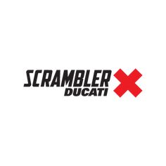 the logo for scrambler ducati is shown in black and red on a white background