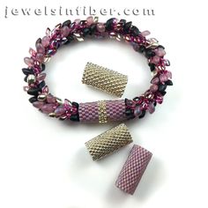 three different bracelets with beads on them and one beaded in pink, black and white