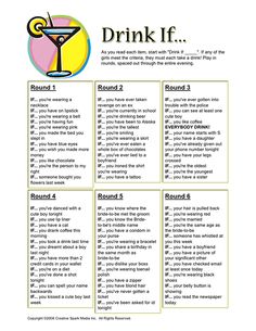 a printable drink list with instructions for drinking