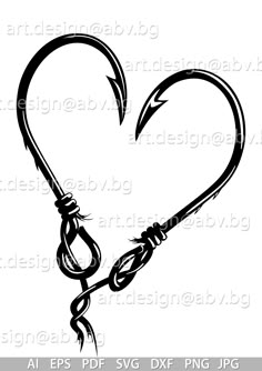 a fishing hook in the shape of a heart with an arrow on it's end